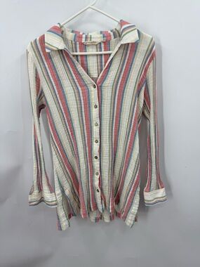 Soft Surroundings "Senna" striped Gauze Tunic Shirt L
